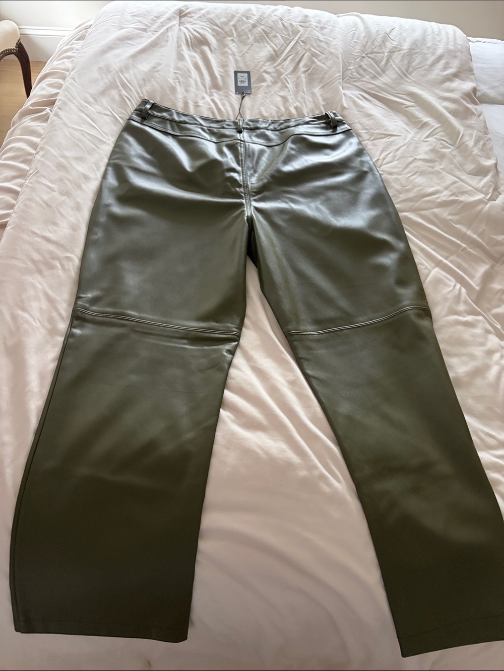Primark Olive Green Wide Leg Faux Leather Pants